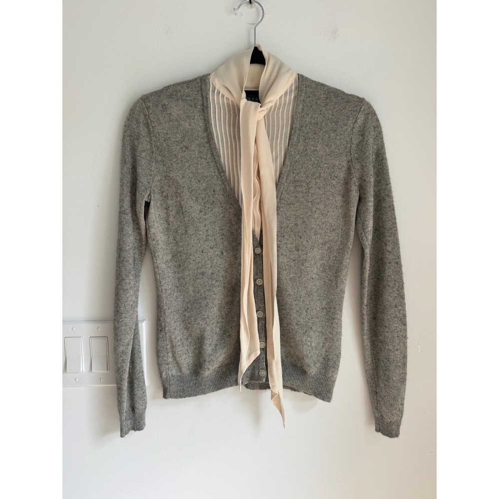 Lauren Ralph Lauren Gray Silk Cashmere Blend Tie Neck Layered Cardigan XS